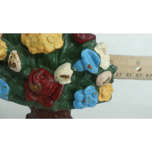 Vintage Cast Iron Flower Basket Doorstop Stamped Victorian Cottage Decor - Picture 9 of 9